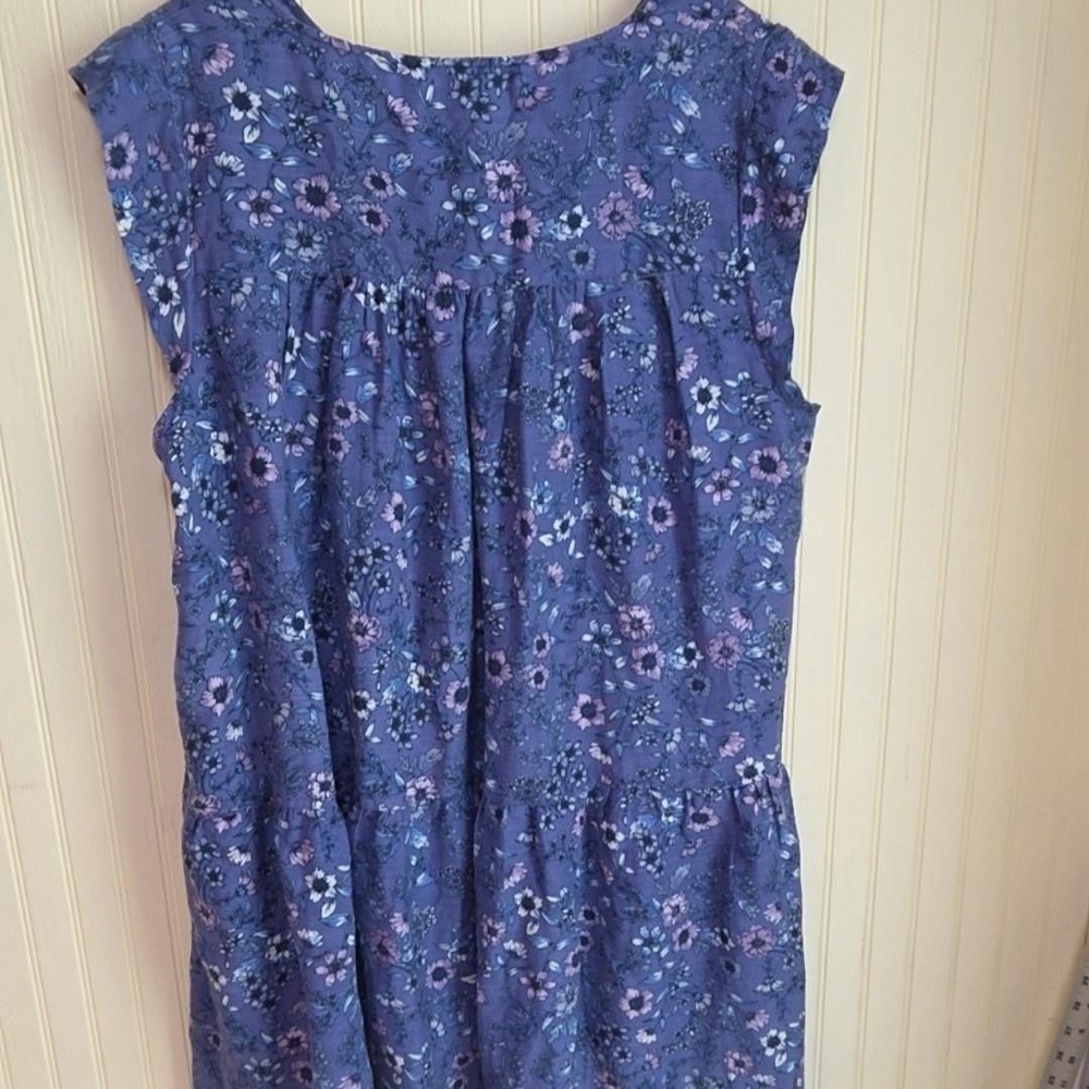 Lucky Brand Blouse Womens XL Blue Henley Sleeveless Floral Lightweight Tunic Top - Picture 2 of 7